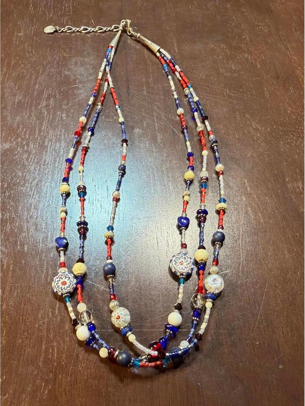 Handcrafted Multi-Strand Agate Lapis Sunstone Beaded Necklace